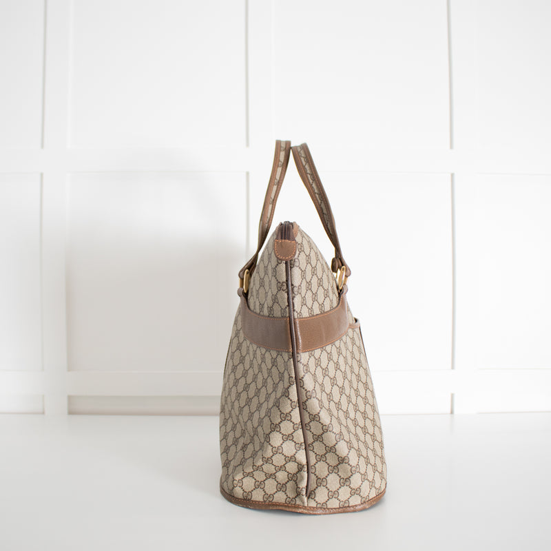 Gucci Beige Monogram Canvas Vintage Large Boston Travel Bag