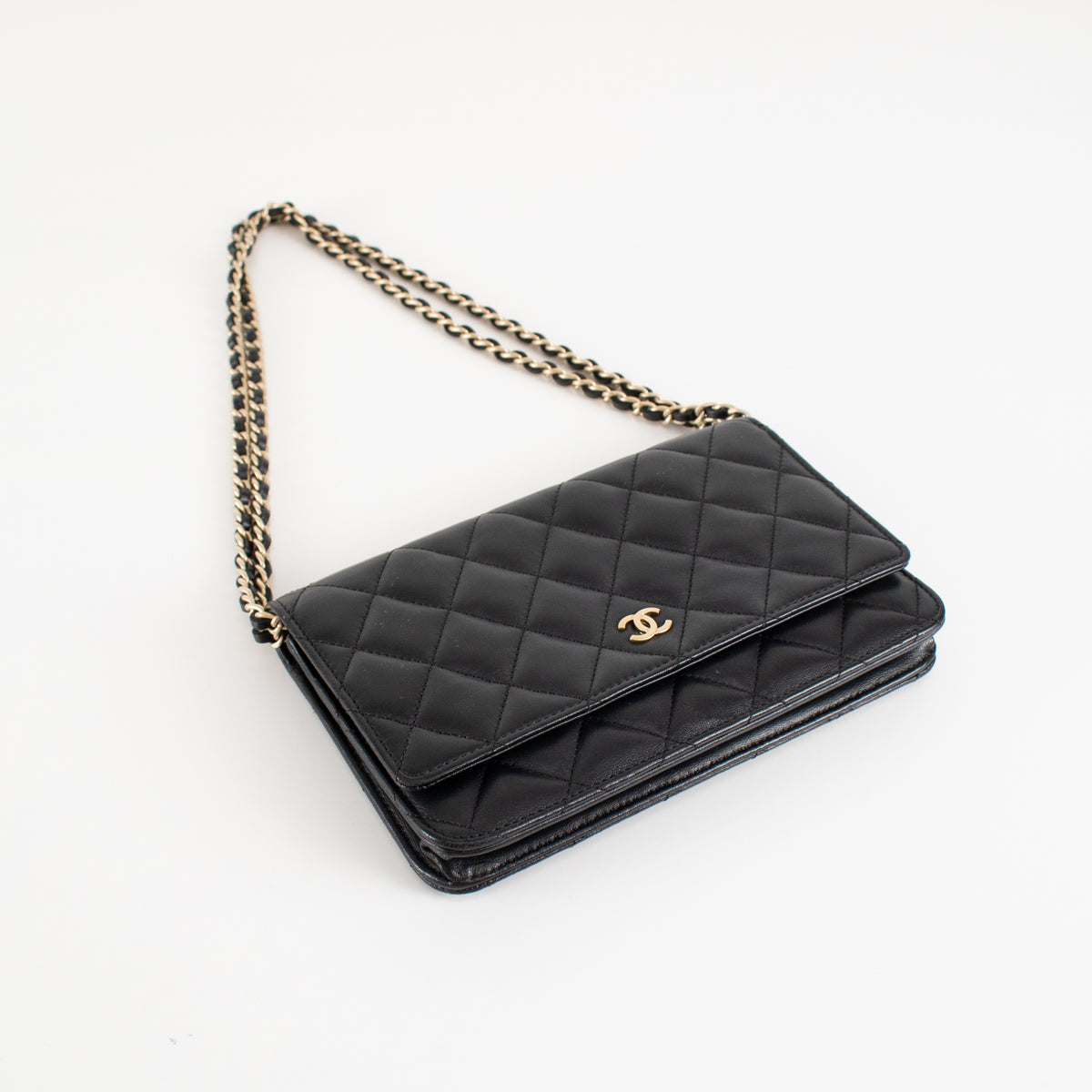 Chanel Black Lambskin Leather Wallet On Chain Bag