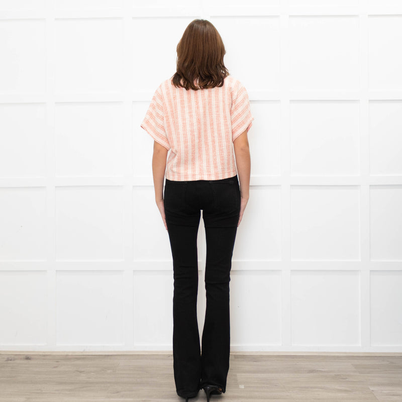 Me + Em Coral Check Textured Top