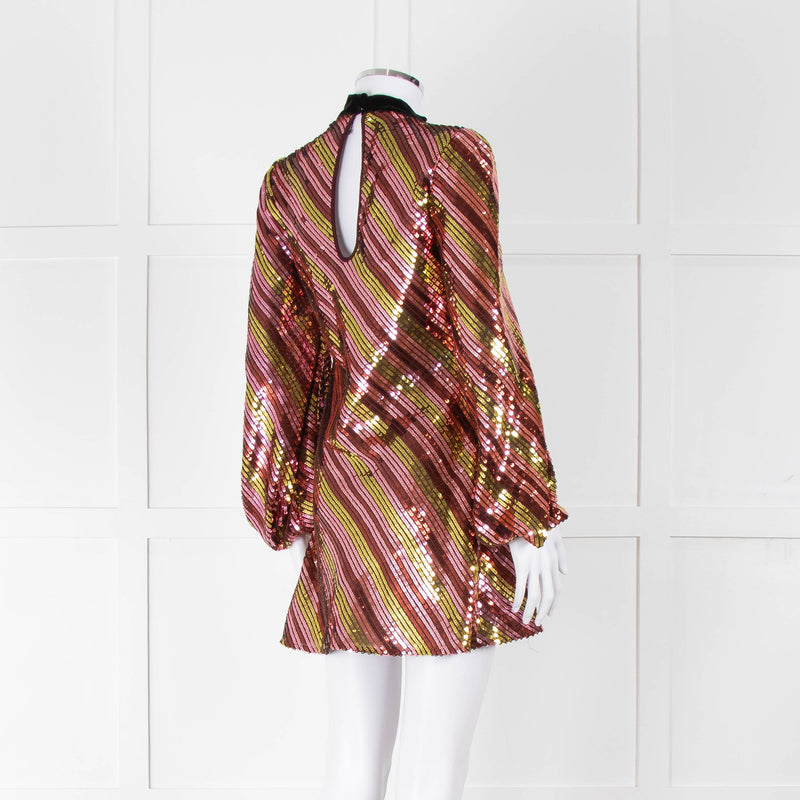 Rixo Yellow and Pink Sequin Harriet Mini Dress