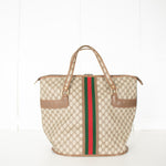 Gucci Beige Monogram Canvas Vintage Large Boston Travel Bag