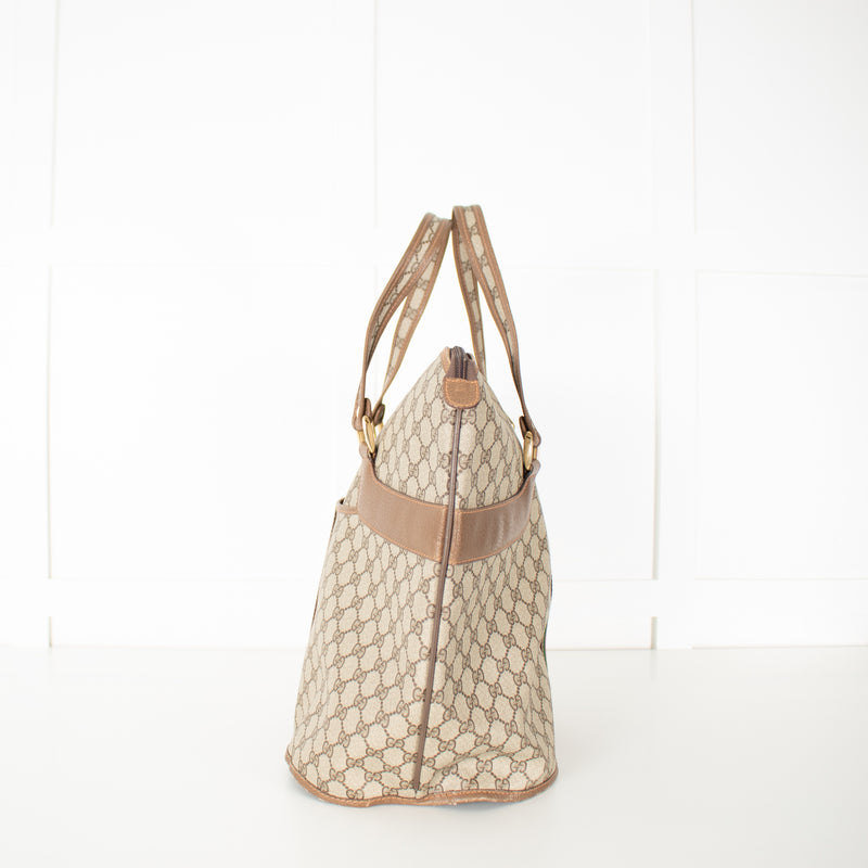 Gucci Beige Monogram Canvas Vintage Large Boston Travel Bag