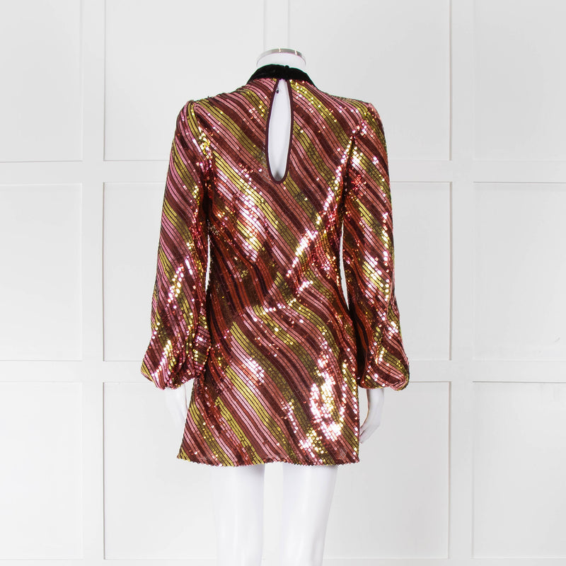 Rixo Yellow and Pink Sequin Harriet Mini Dress