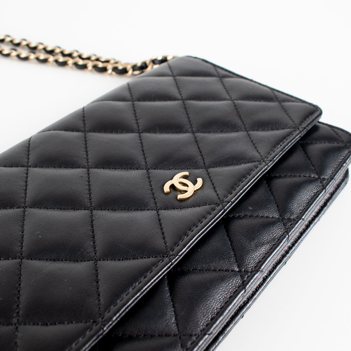 Chanel Black Lambskin Leather Wallet On Chain Bag