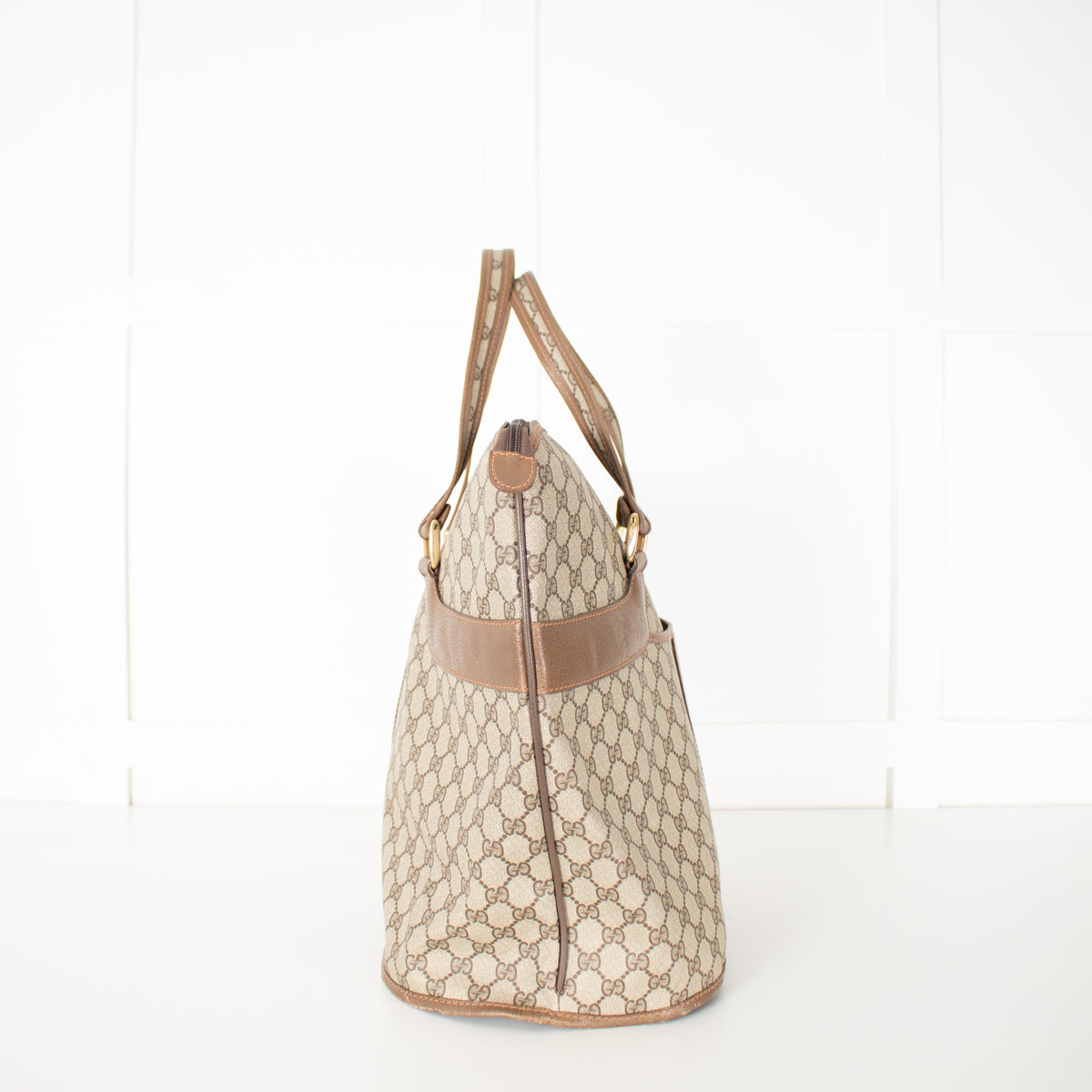 Gucci Beige Monogram Canvas Vintage Large Boston Travel Bag