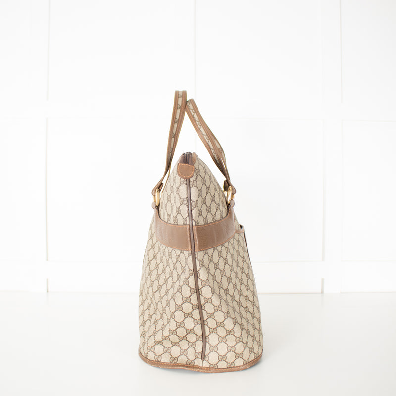 Gucci Beige Monogram Canvas Vintage Large Boston Travel Bag