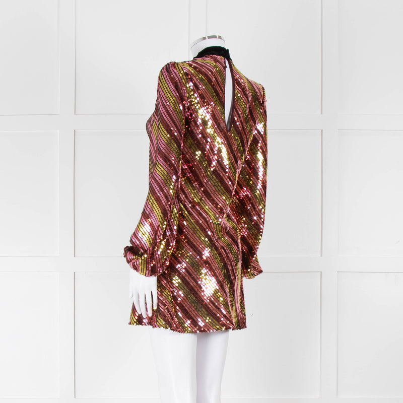 Rixo Yellow and Pink Sequin Harriet Mini Dress