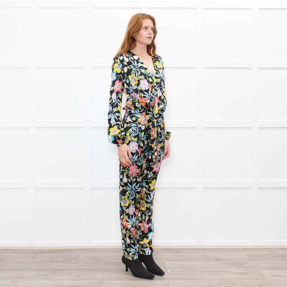 Ridley Black Multi Floral Silk Jumpsuit