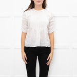 Veronica Beard White Cotton Pintuck Blouse with Gathered Sleeves