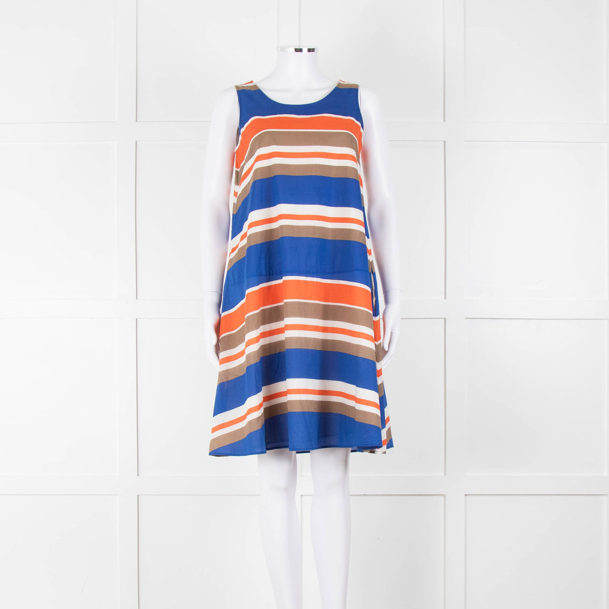 TSE Blue Orange Striped Cotton Sleeveless Dress