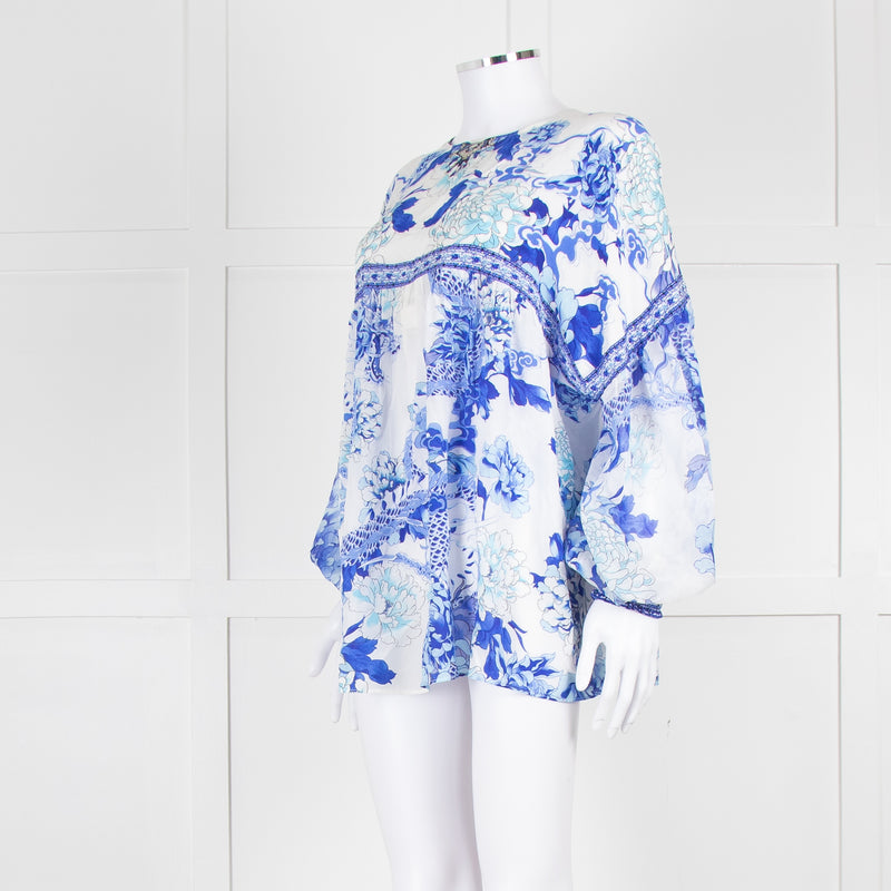 Camilla White Blue Heart Of the Dragon Oversized Blouse