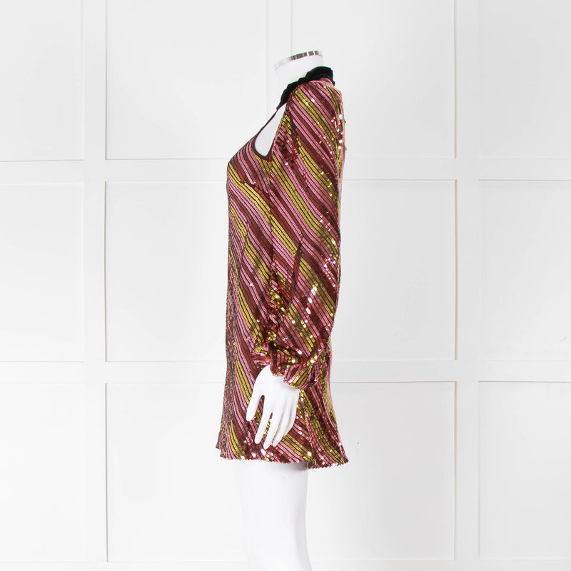 Rixo Yellow and Pink Sequin Harriet Mini Dress