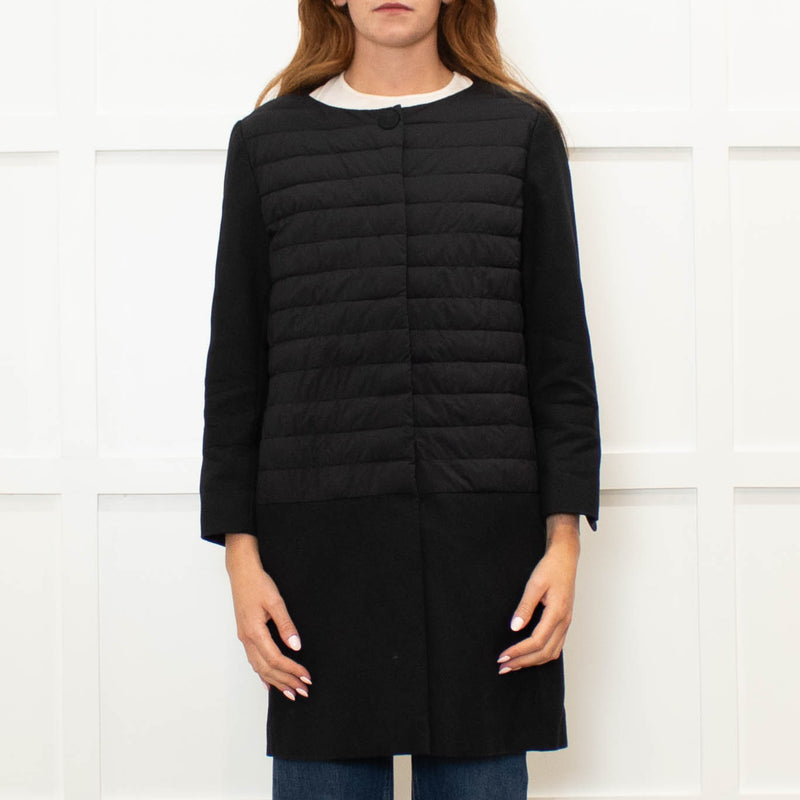 Herno Black Quilt Coat With Solid Hem And Sleeve
