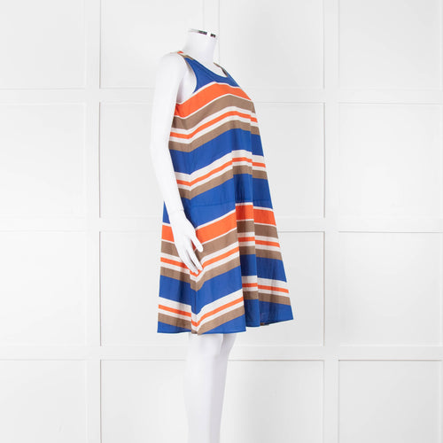 TSE Blue Orange Striped Cotton Sleeveless Dress