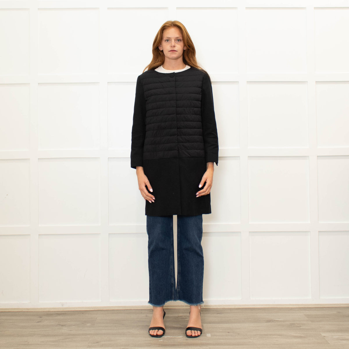 Herno Black Quilt Coat With Solid Hem And Sleeve