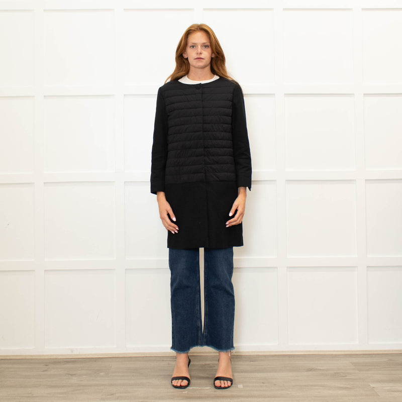 Herno Black Quilt Coat With Solid Hem And Sleeve