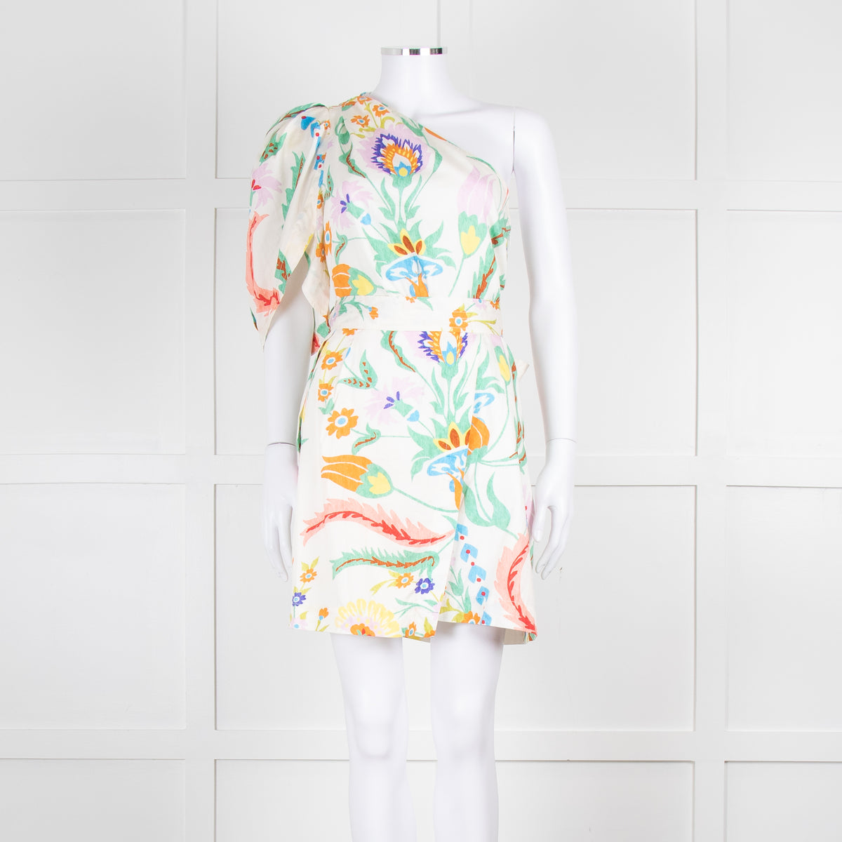 Claudie Pierlot Cream Multicolour Floral One Shoulder Belted Dress