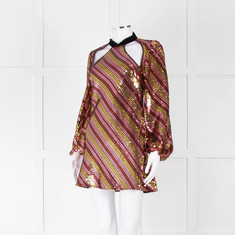 Rixo Yellow and Pink Sequin Harriet Mini Dress