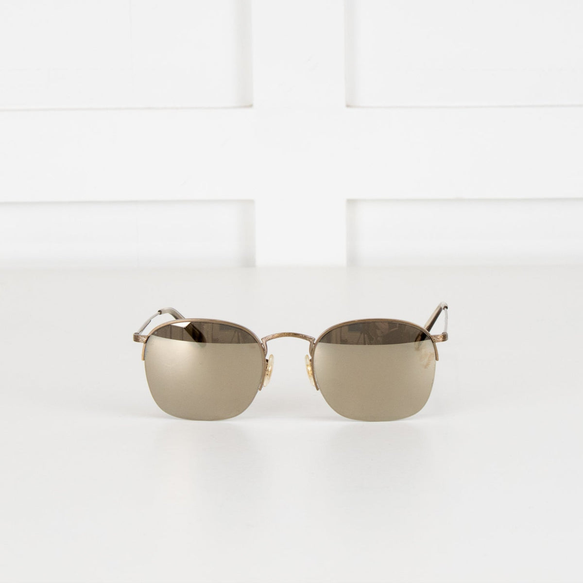 Oliver Peoples Rose Gold Half Metal Frame Mirrored Sunglasses