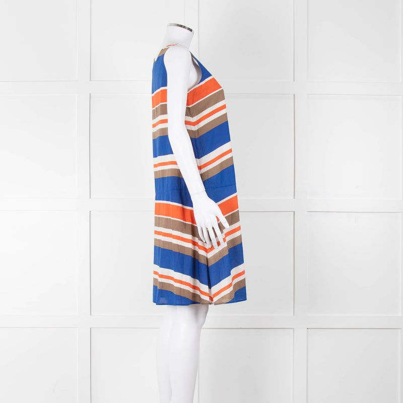 TSE Blue Orange Striped Cotton Sleeveless Dress
