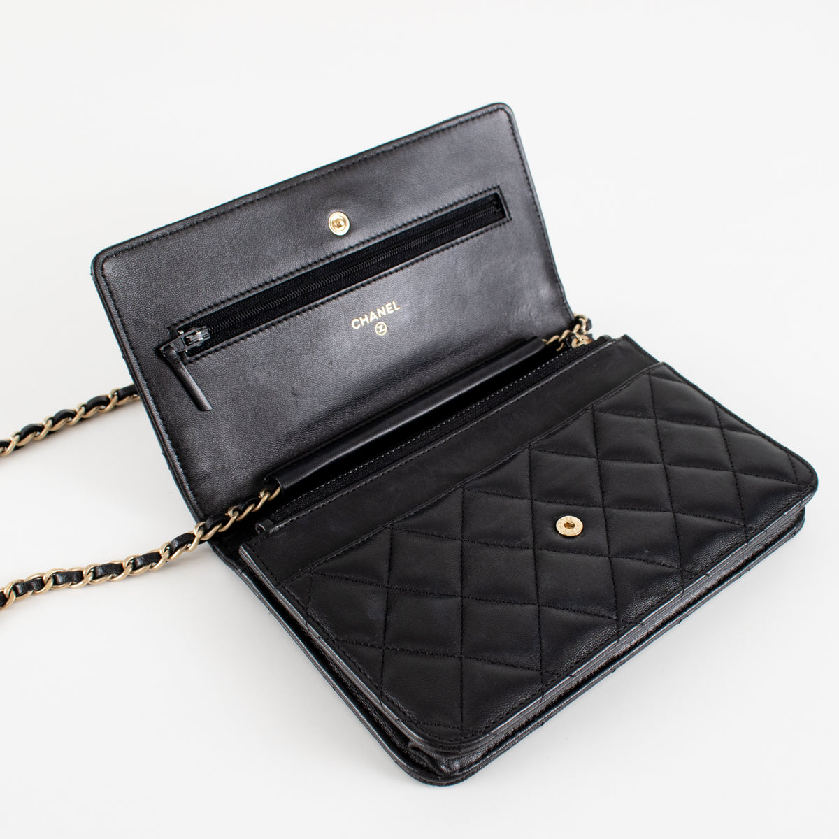 Chanel Black Lambskin Leather Wallet On Chain Bag
