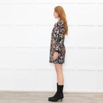 Sezane Gold Teal Pink Sequinned Puff Sleeve Mini Dress