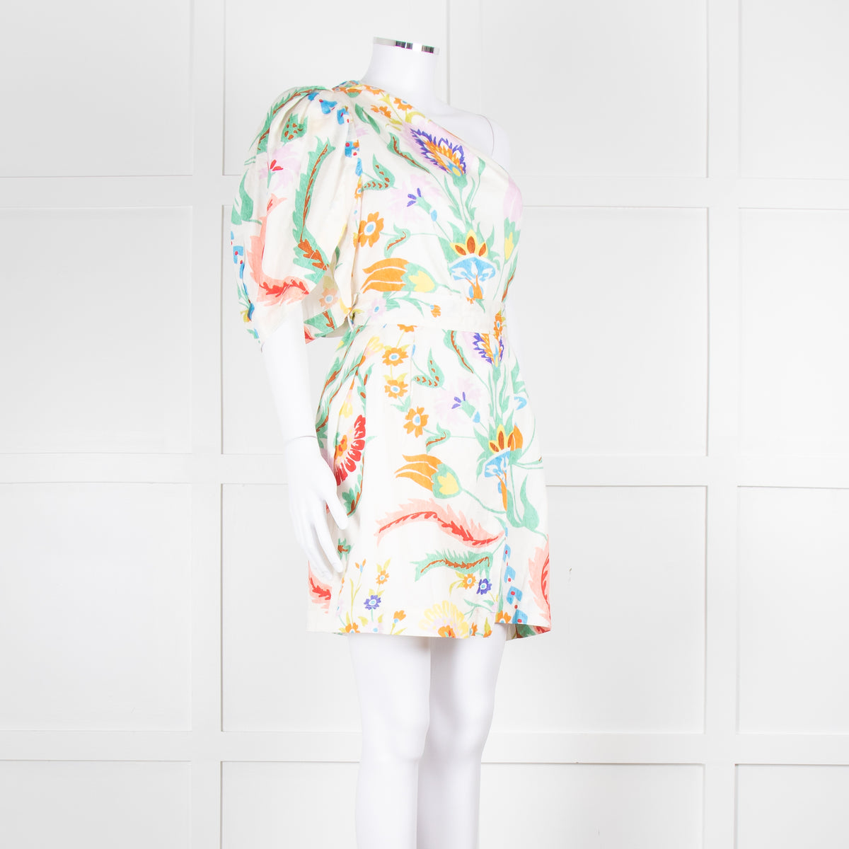 Claudie Pierlot Cream Multicolour Floral One Shoulder Belted Dress