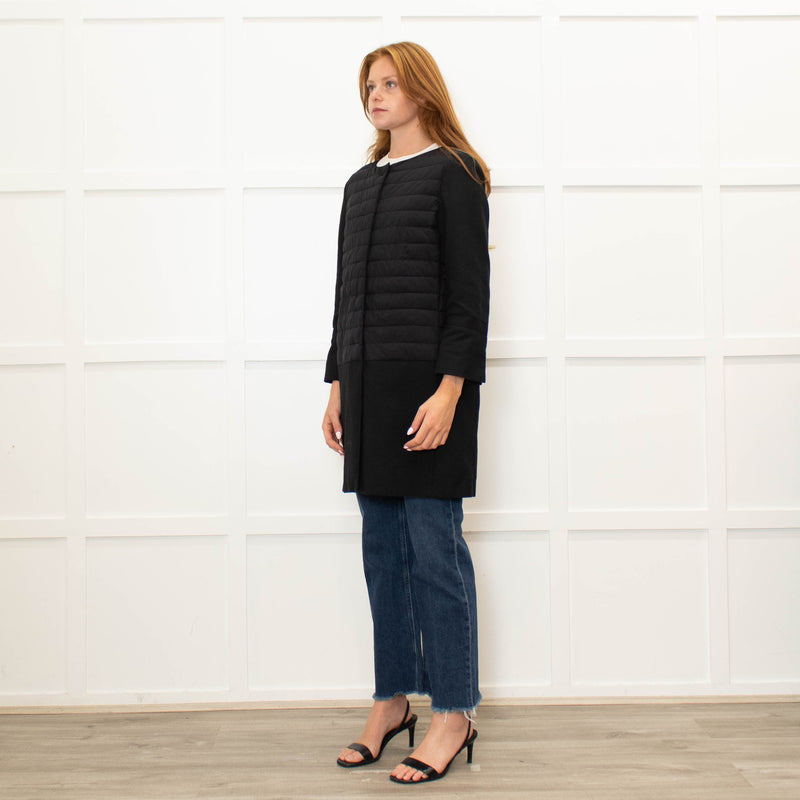 Herno Black Quilt Coat With Solid Hem And Sleeve