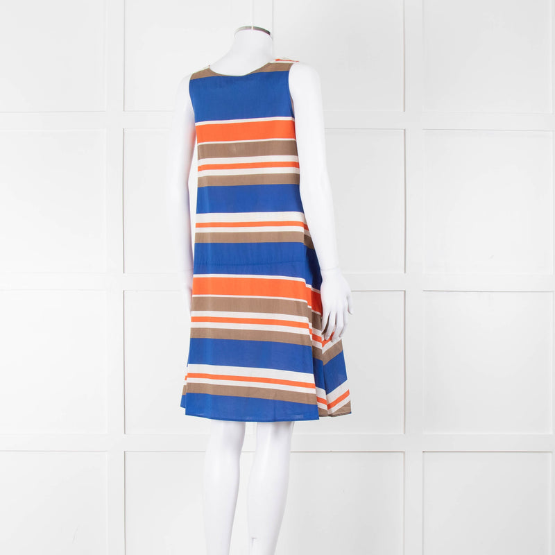 TSE Blue Orange Striped Cotton Sleeveless Dress