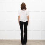Veronica Beard White Cotton Pintuck Blouse with Gathered Sleeves