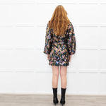 Sezane Gold Teal Pink Sequinned Puff Sleeve Mini Dress