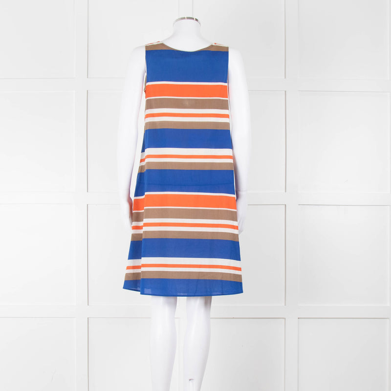 TSE Blue Orange Striped Cotton Sleeveless Dress