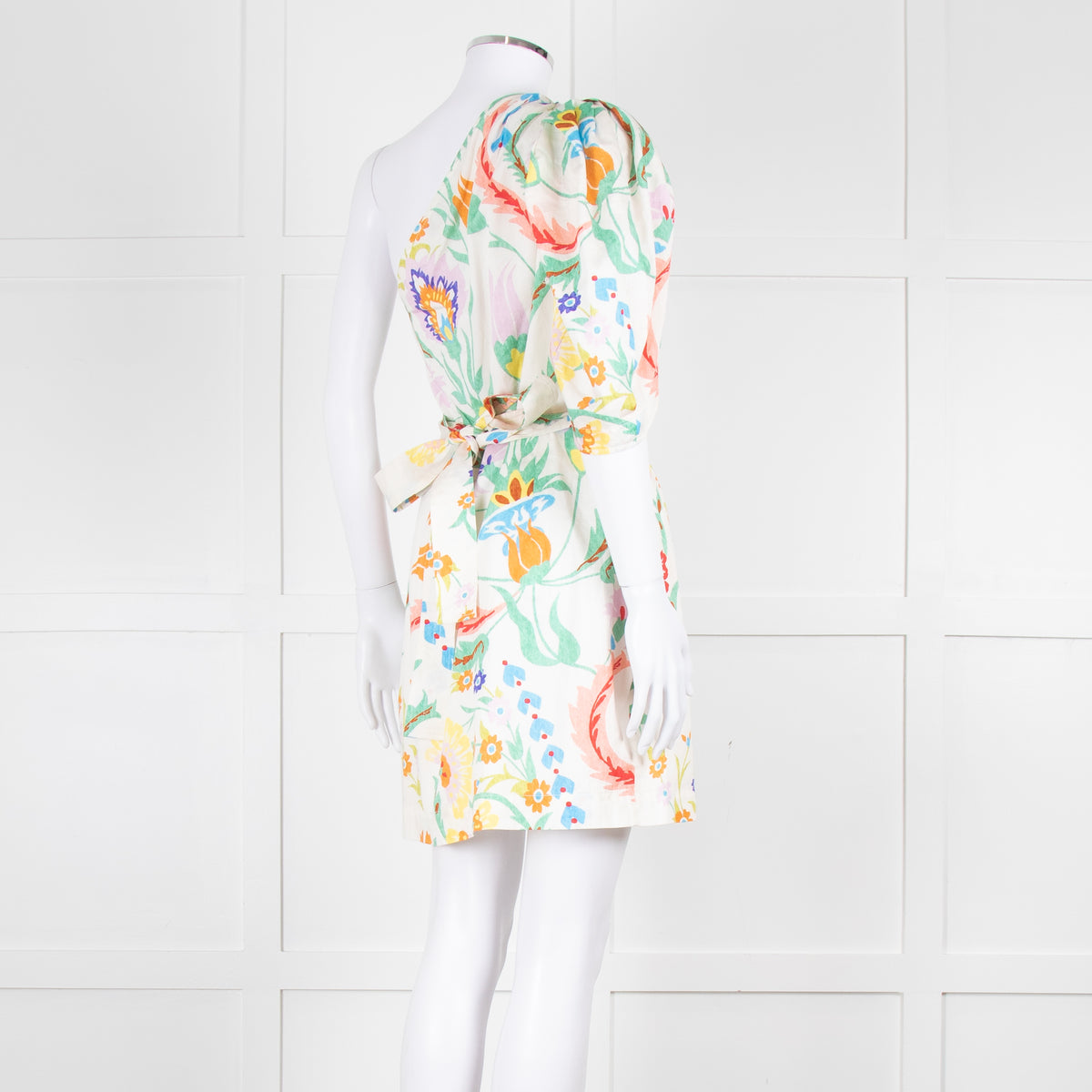 Claudie Pierlot Cream Multicolour Floral One Shoulder Belted Dress