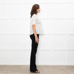 Veronica Beard White Cotton Pintuck Blouse with Gathered Sleeves