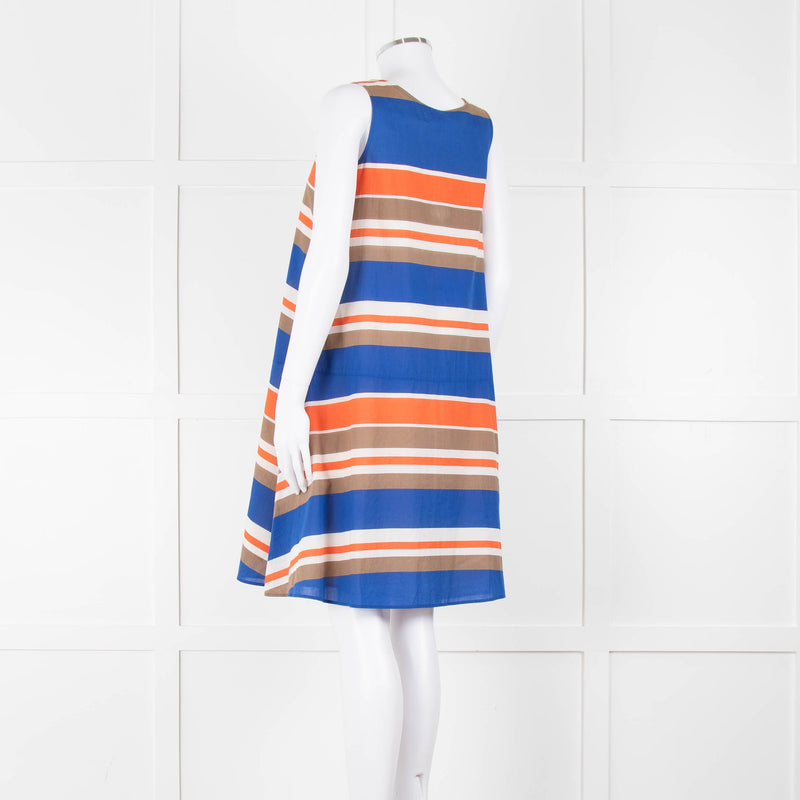 TSE Blue Orange Striped Cotton Sleeveless Dress