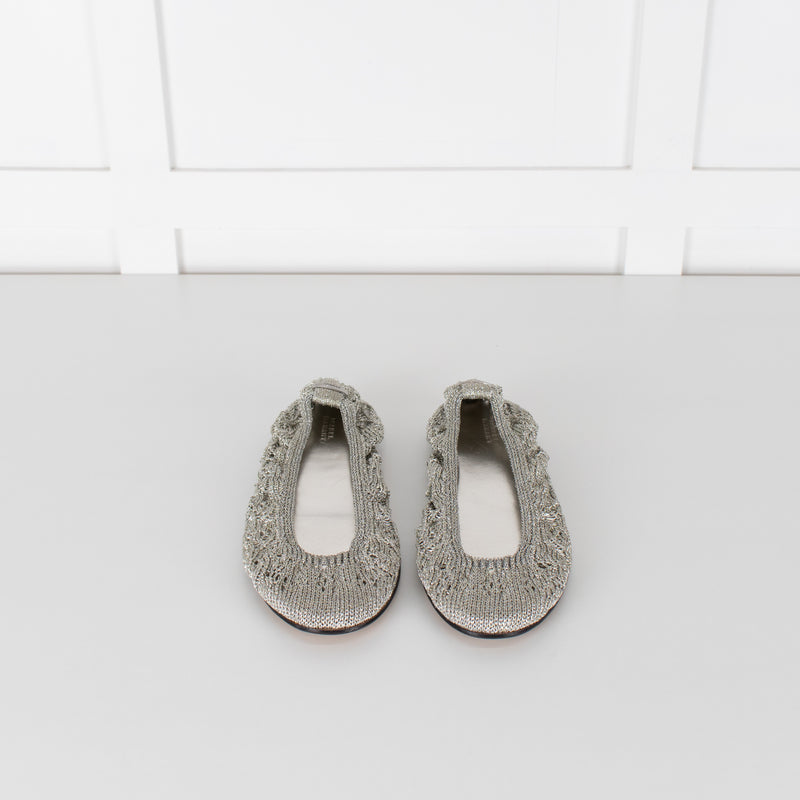 Isabel Marant Silver Belna Metallic Crochet Ballet Flats