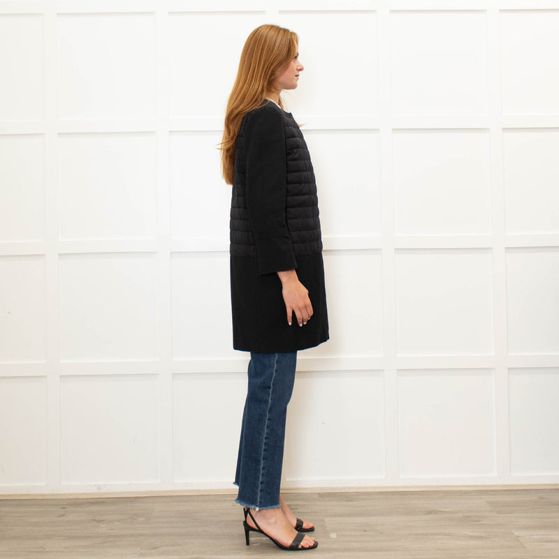 Herno Black Quilt Coat With Solid Hem And Sleeve