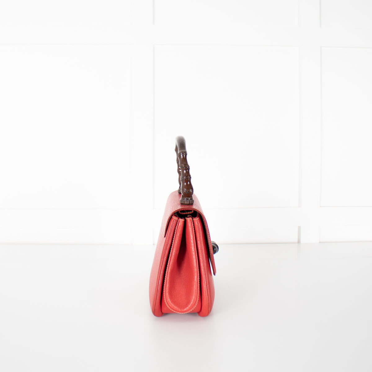 Gucci Red Bamboo Handle Vintage Handbag