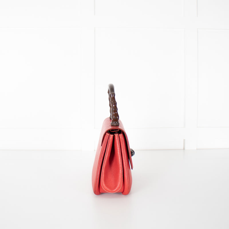 Gucci Red Bamboo Handle Vintage Handbag