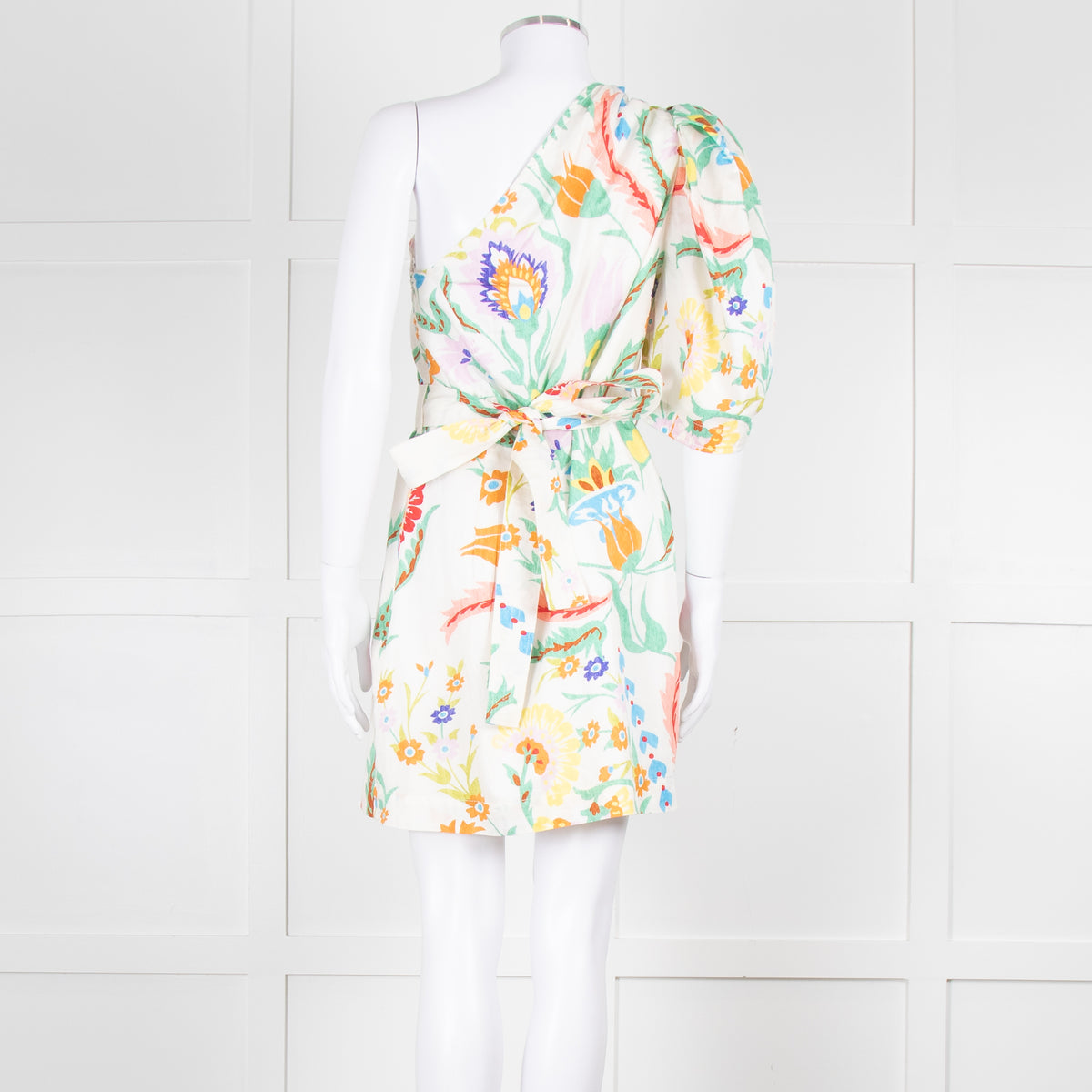 Claudie Pierlot Cream Multicolour Floral One Shoulder Belted Dress