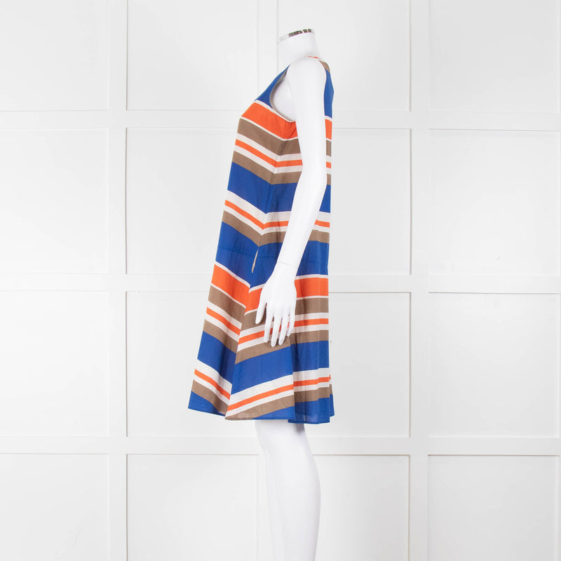 TSE Blue Orange Striped Cotton Sleeveless Dress