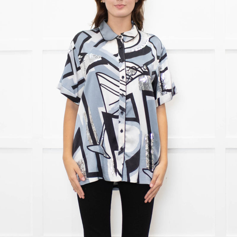 Retrofete Grey And Black With Sequin Insert Shirt