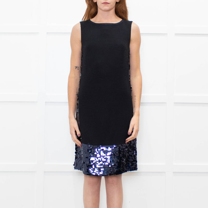 Tory Burch Black Navy Sequinned Trim Sleeveless Dress