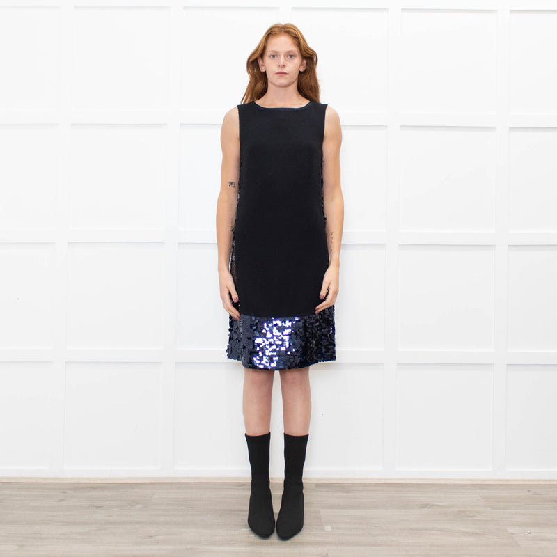 Tory Burch Black Navy Sequinned Trim Sleeveless Dress