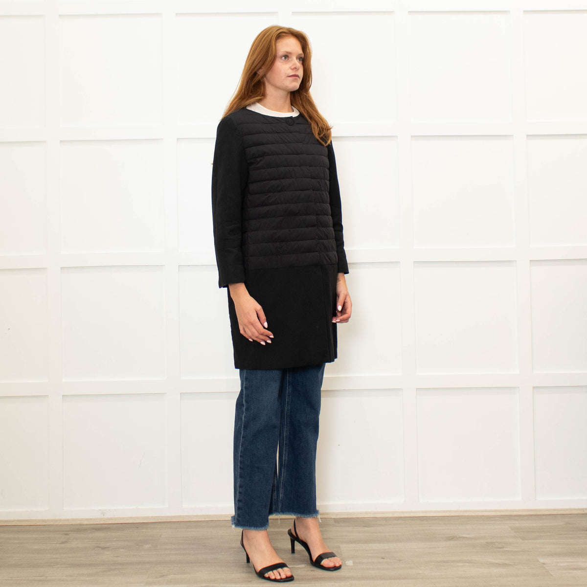 Herno Black Quilt Coat With Solid Hem And Sleeve