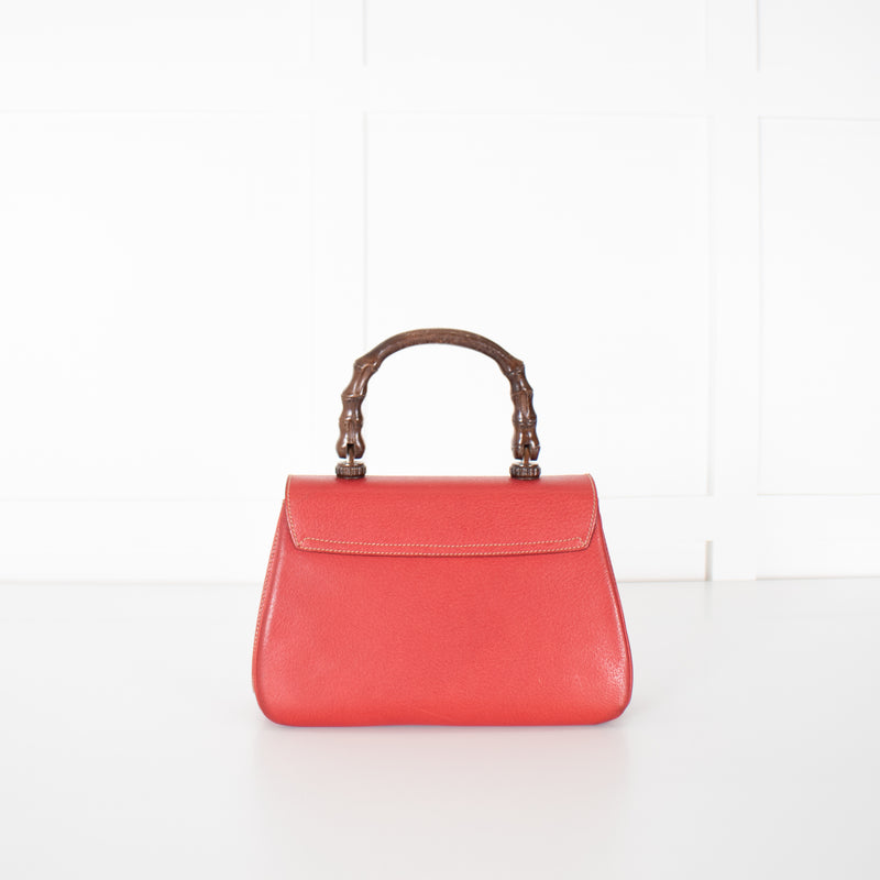 Gucci Red Bamboo Handle Vintage Handbag