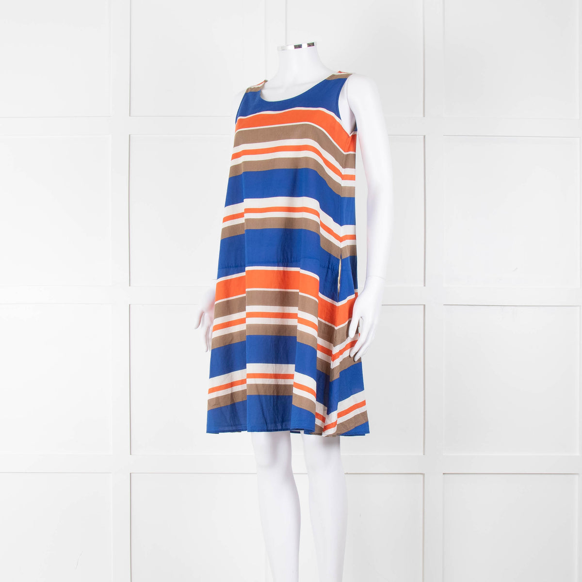 TSE Blue Orange Striped Cotton Sleeveless Dress