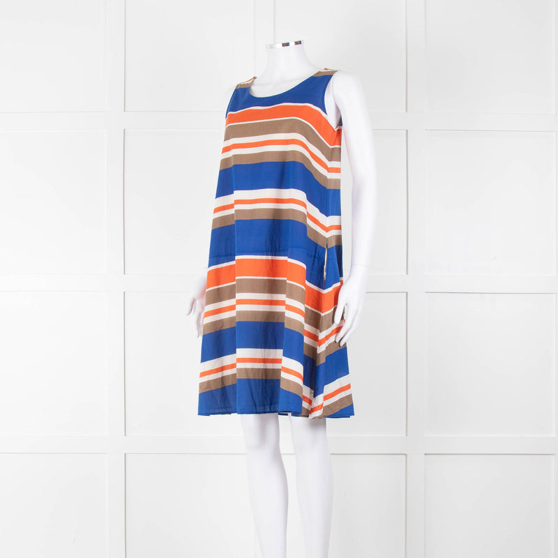 TSE Blue Orange Striped Cotton Sleeveless Dress