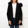 Twenty Fall Black Alpaca Coat with Fox Fur Trimmed Hood