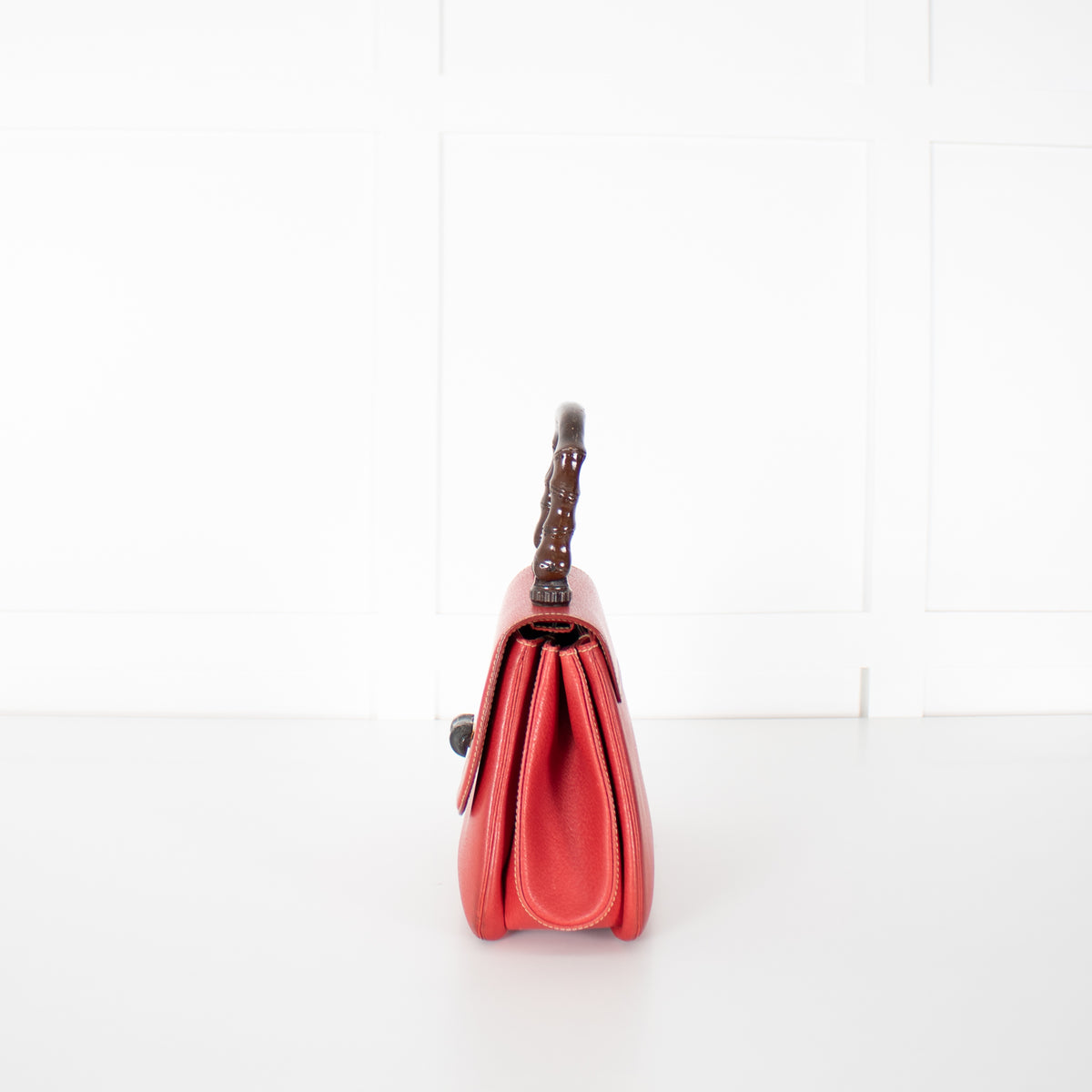 Gucci Red Bamboo Handle Vintage Handbag
